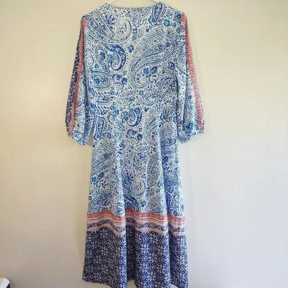ZARA Paisley Floral Linen Maxi Dress Euro Summer Boho Beach Resort Size Small - Picture 5 of 13
